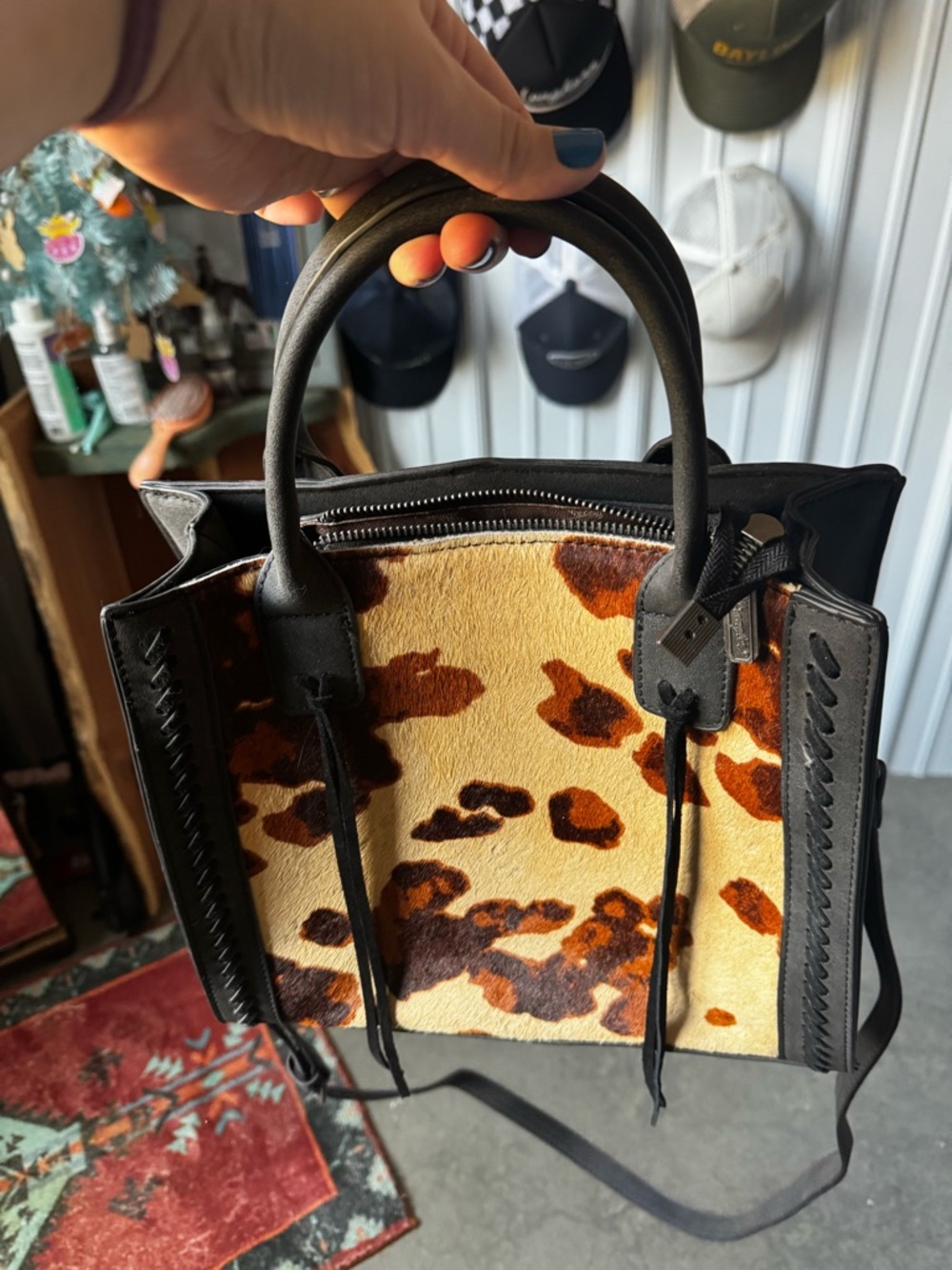Wrangler cow hide black leather purse NWOT